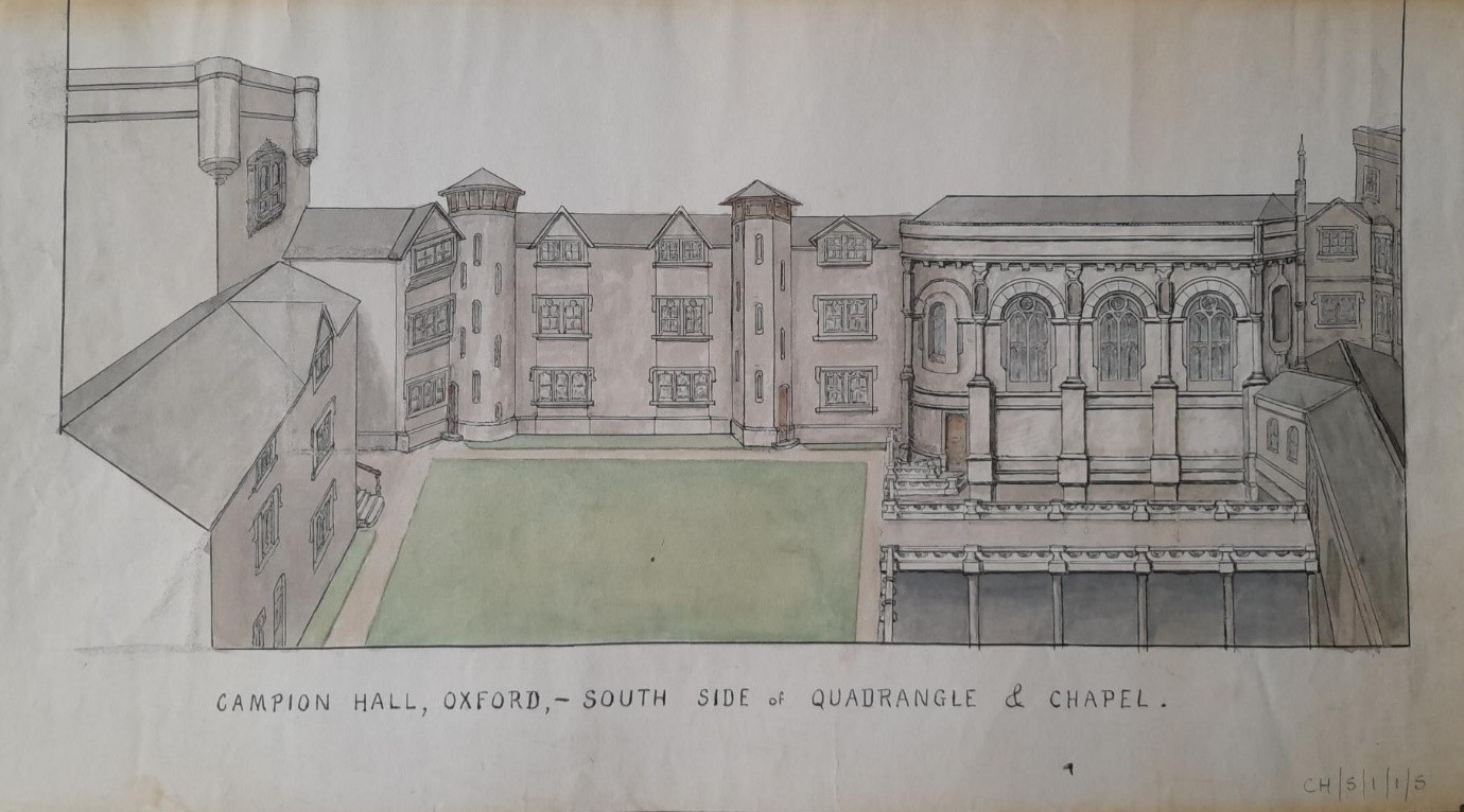 Sketch of Campion Hall, south side of quadrangle and chapel