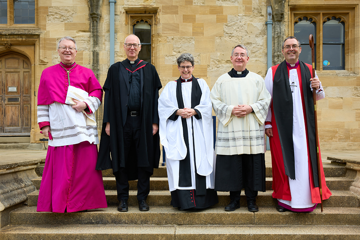 Group photo of: Rt Revd William Kenney CP, Prof Sarah Foot, Fr Nick Austin SJ, Fr Peter Gallagher SJ, Rev Gavin Collins  