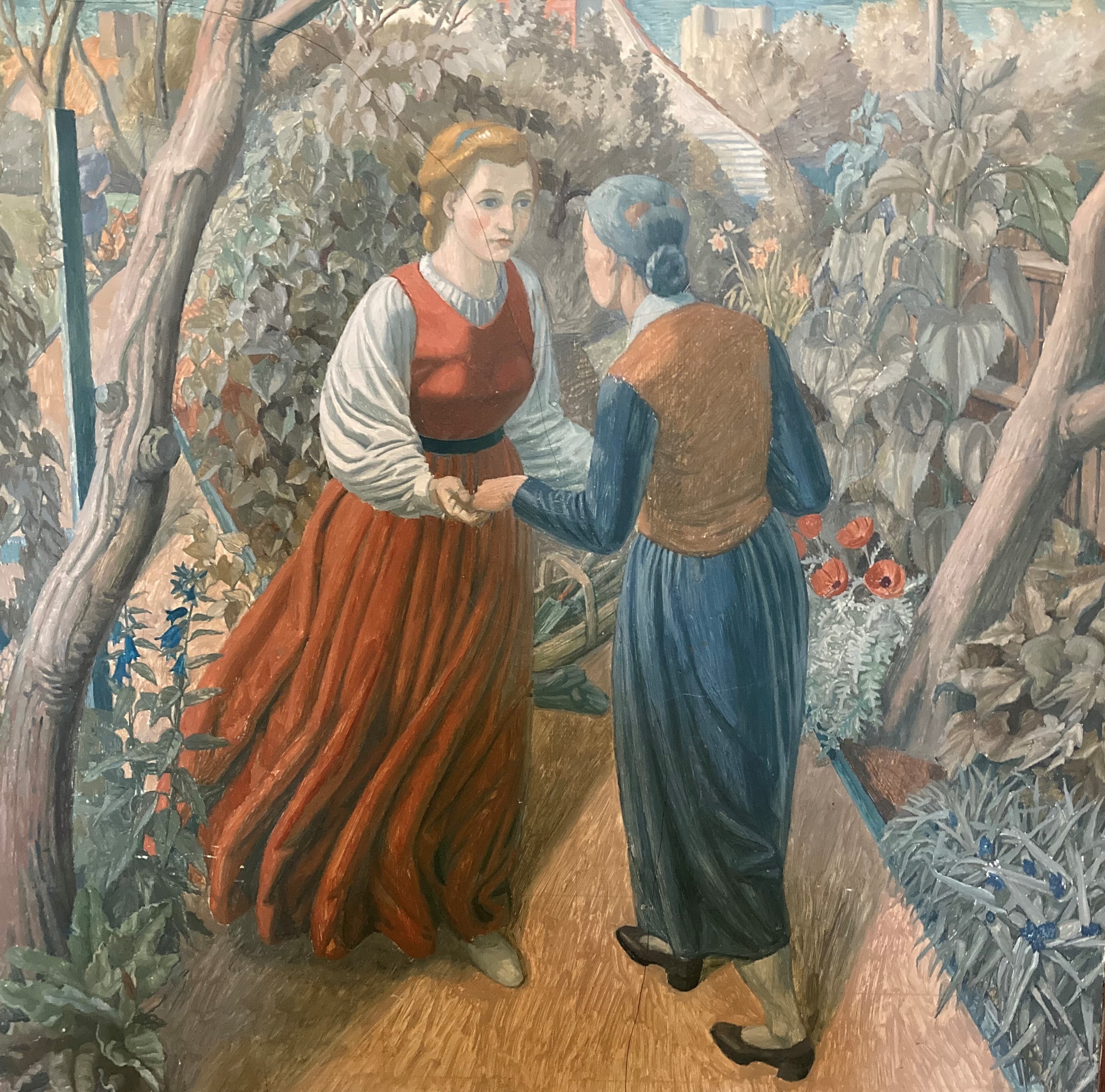 Elizabeth meets Mary, Charles Mahoney's mural in the Lady Chapel at Campion Hall