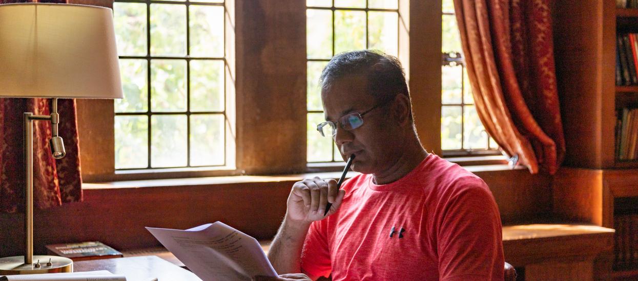 Student studying in library